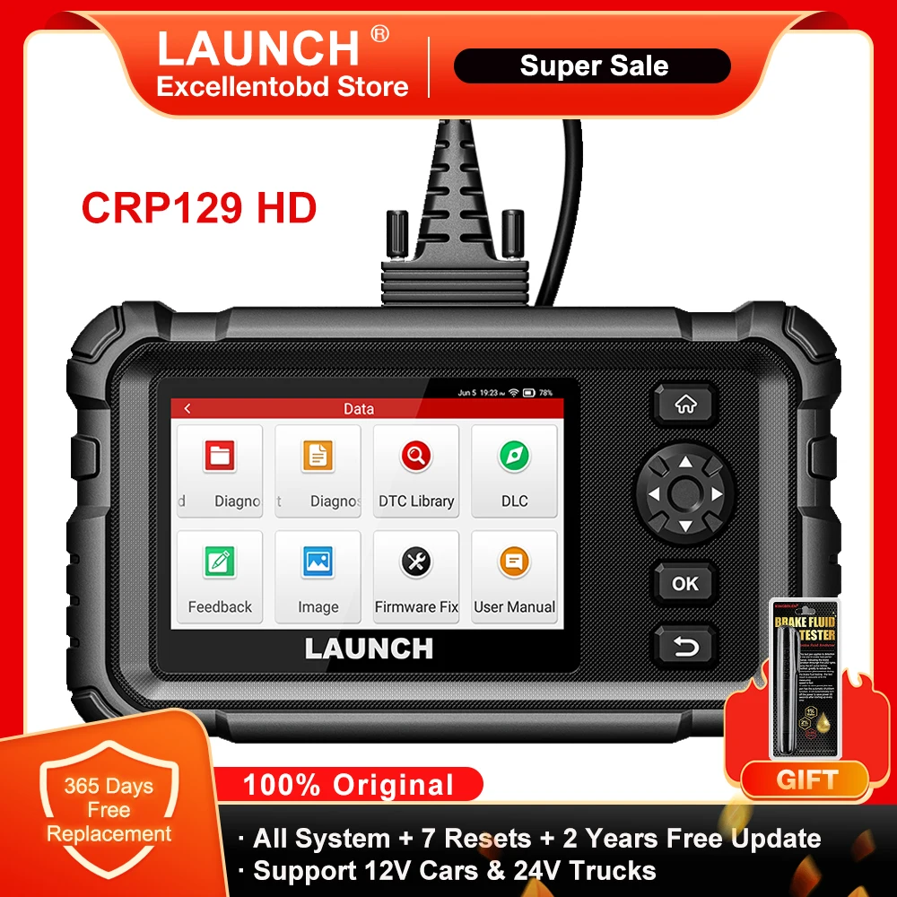 

New LAUNCH X431 CRP129 HD Car Full System Diagnostic Tools Support 12V Cars 24V Trucks 7 Reset Functions 2 Years Free Update