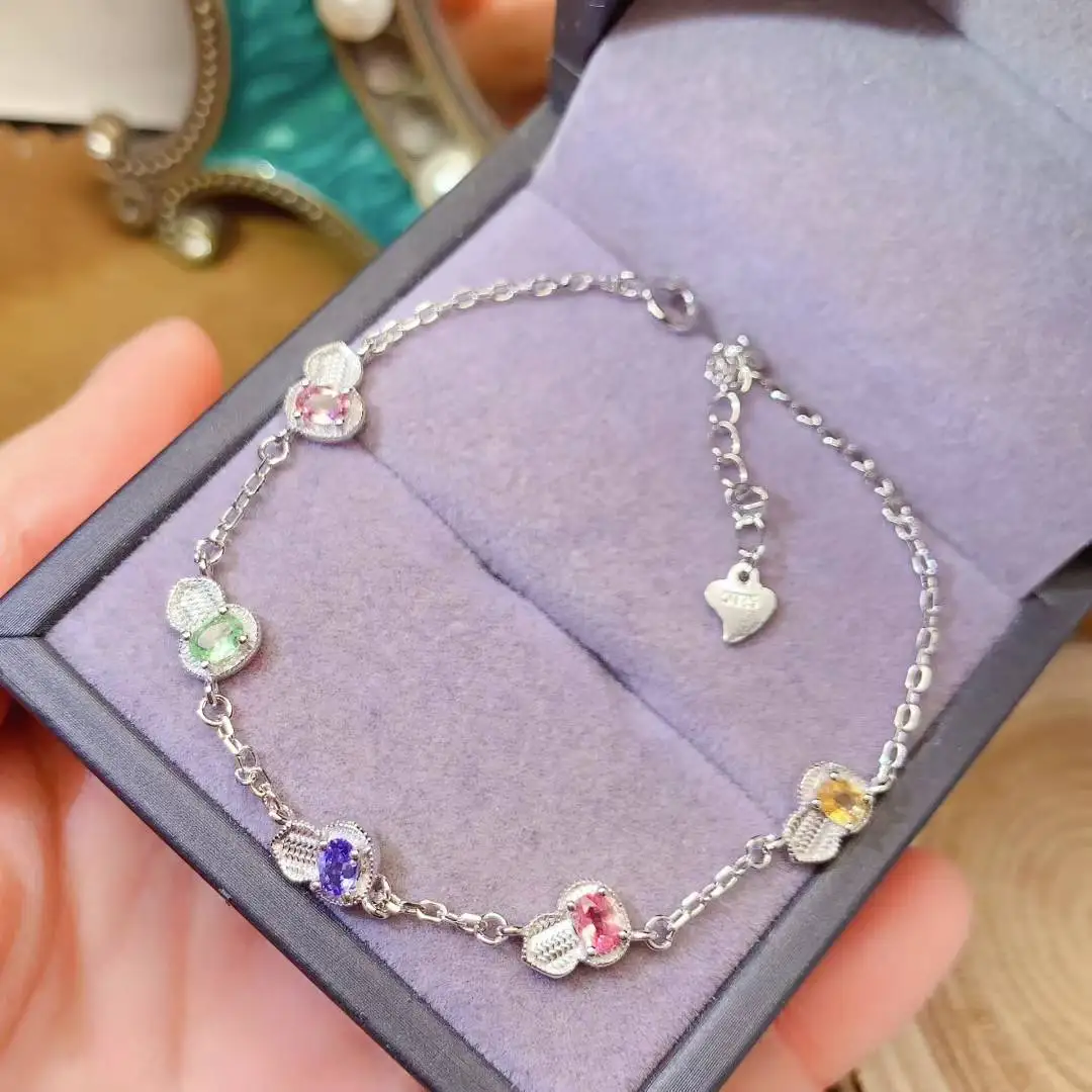 KJJEAXCMY New Jewelry Natural Women's Tourmaline Bracelet 925 silver inlay Colorful and splendid High clarity supports detection