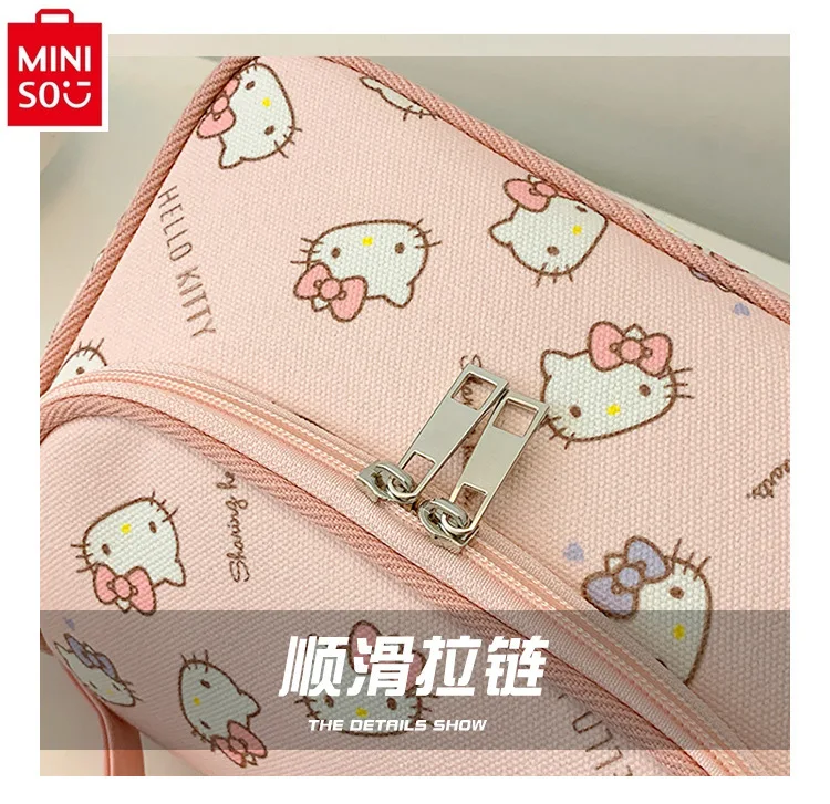 MINISO Hello Kitty Full Print Handheld Makeup Bag Women's High Quality PU Cute Bento Bag Portable Toilet Bag Handbag