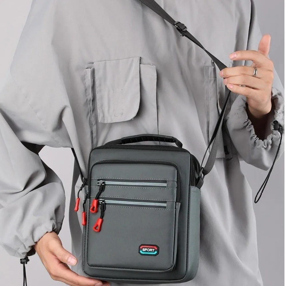 

Квадратная мужская сумка через плечо, однотонная многослойная нейлоновая сумка на плечо, многофункциональная деловая сумка-мессенджер большой вместительности