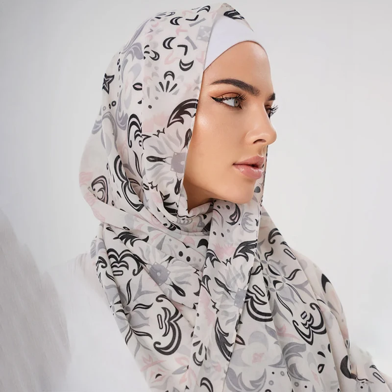 Newest Floral Printed Chiffon Scarf Muslim Women Hijab Breathable Malaysian Headscarf Wraps Shawls