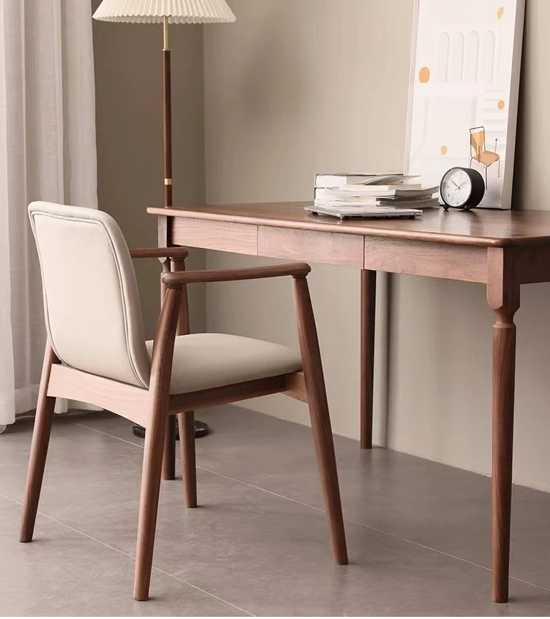 Silla de comedor moderna de madera maciza, sillón de cuero con respaldo para café, oficina, hogar, restaurante, moda de lujo