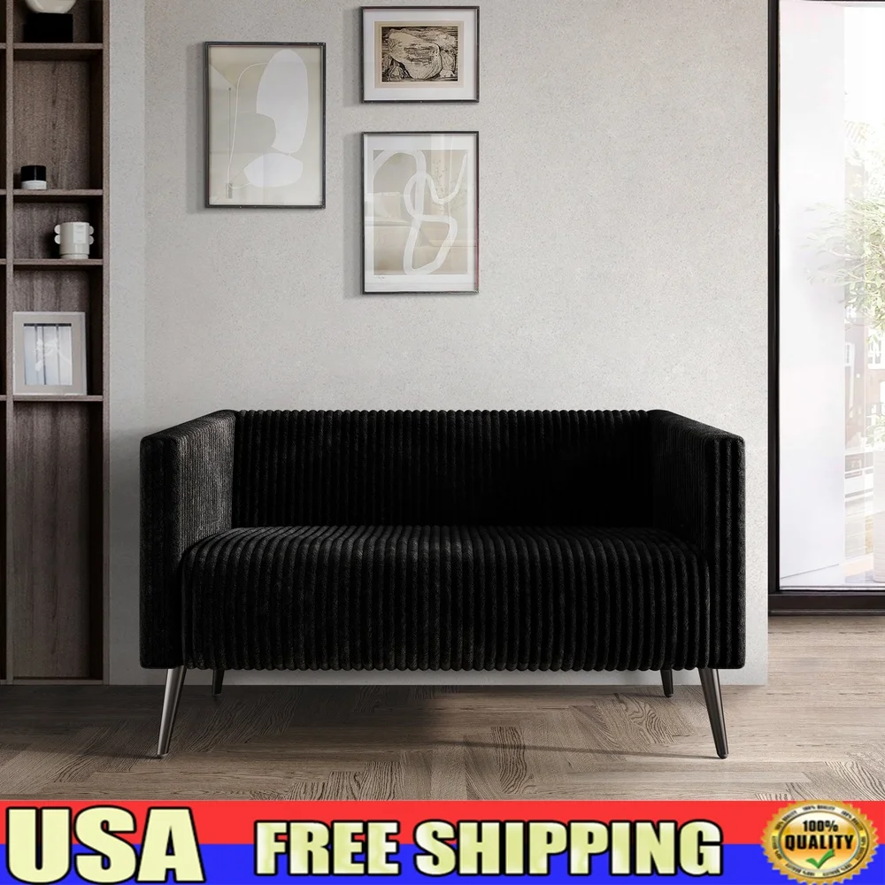 

Luxurious Velvet Upholstered Loveseat Cozy 2 Seater Vertical Lines Sturdy Metal Legs Easy Assembly Indoor Furniture Durable Chic