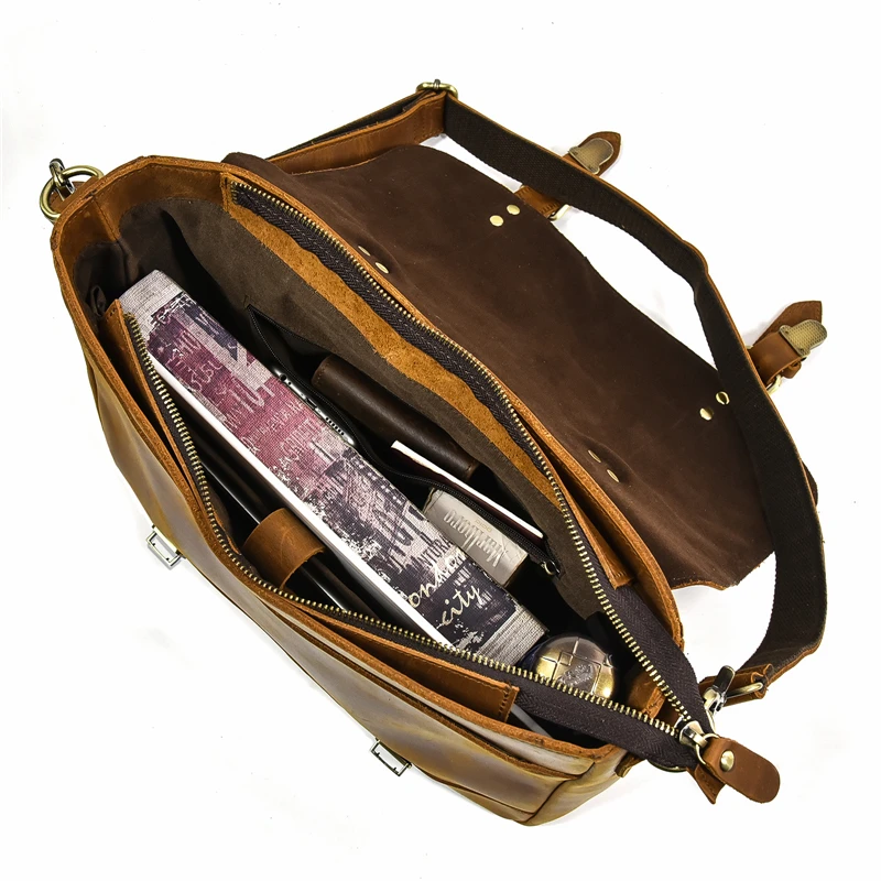 Borsa a tracolla zaino in pelle da uomo retrò Borsa a tracolla in vera pelle per uomo Borsa da lavoro maschile multifunzionale
