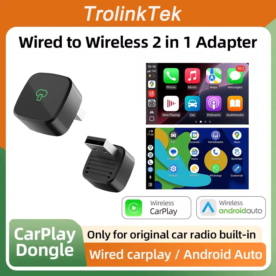 2 in 1 AI Box Adapter Wireless Carplay  Android Auto Adapter Plug and Play WiFi Smart Dongle For Volvo Benz Mg Kia Chery VW