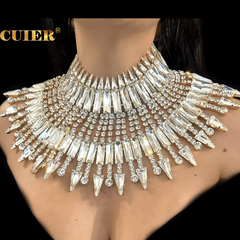 

CUIER Gorgeous Glass Huge Size Necklace for Women Wedding Night Club TV Show Exaggerated Collar Jewelry For Drag Queen