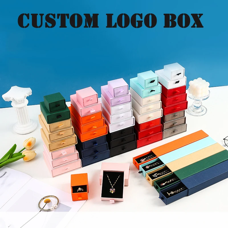 5/10Pcs Custom Logo Jewelry Drawer Boxes Necklace Ring Earrings Bracelet Jewelry Box For Birthday Wedding Gifts Box