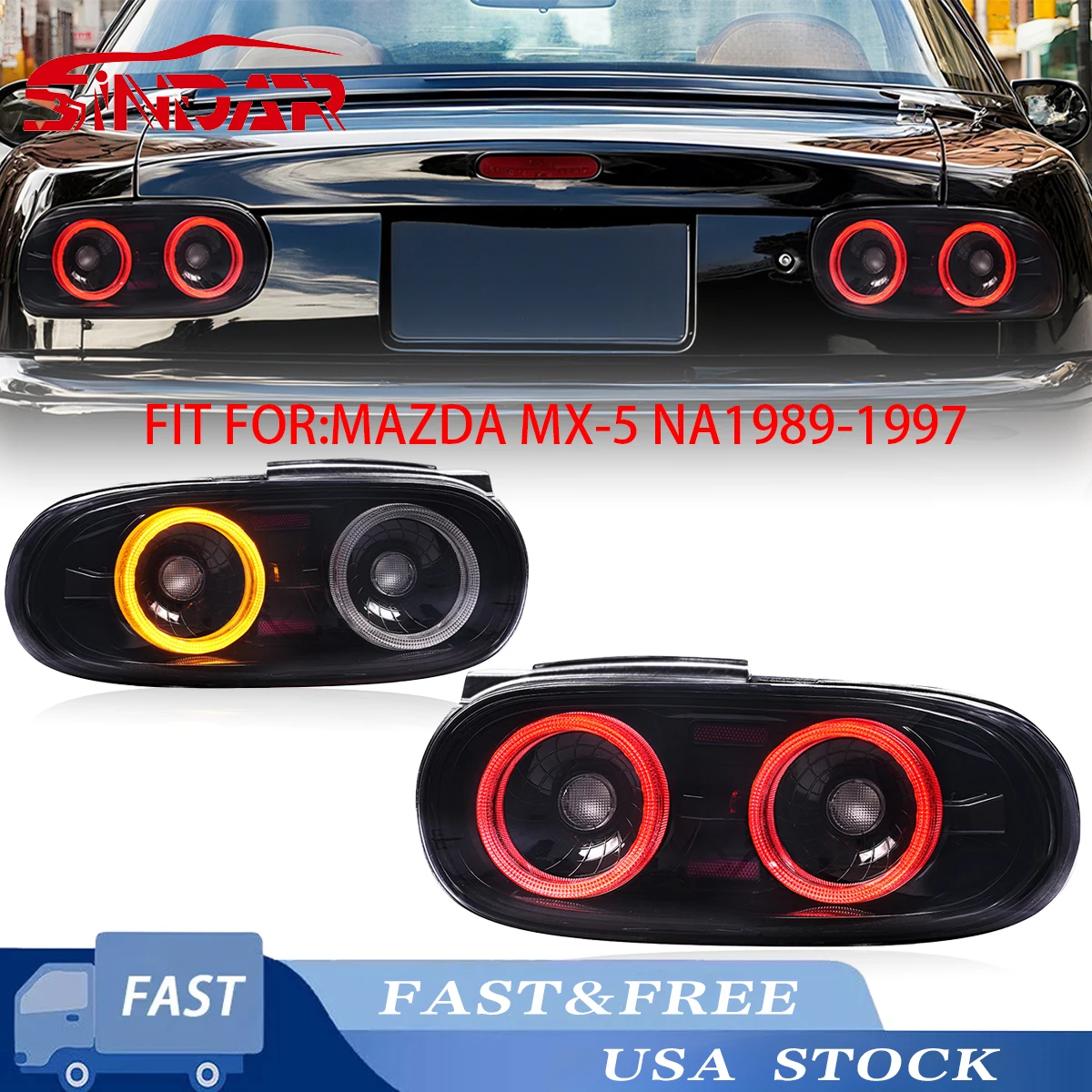 

SINDAR Pair Tail Lights For 1989-1997 Mazda MX5(NA) LED Rear Lamp w/Starting Animation