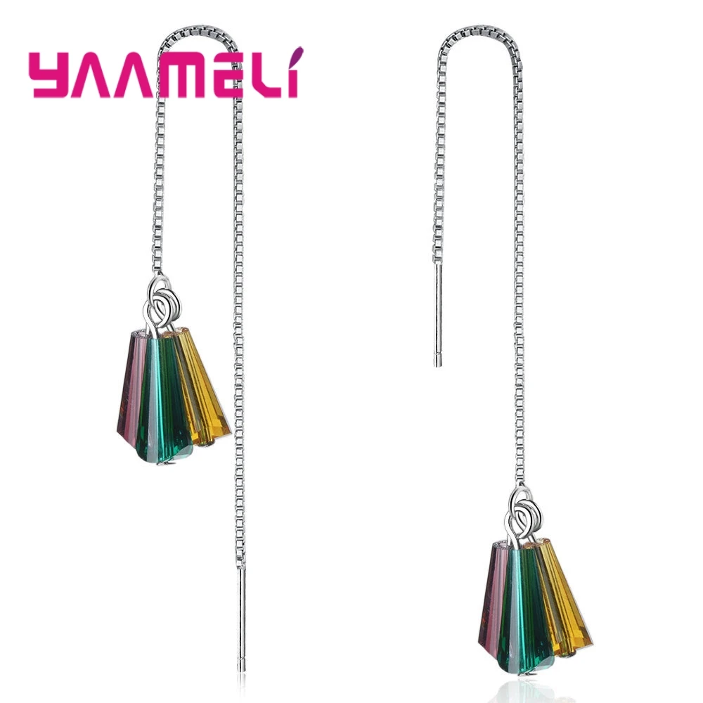 Sweet Coloured Glaze Drop Earring S925 Sterling Silver Color Long Tassel Ear Accessory for Women Female Ethnic Stylish Jewelry