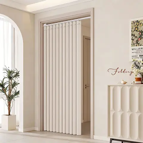 No Drill Foldable Accordion Door, Waterproof Pleated Screen Partition Blind for Kitchen Bathroom Bedroom, Retractable Folding Wa