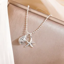 Fresh design 925 Tibetan silver Cute Starfish Vintage Old Thai Silver Conch Clavicle Necklace Korean Fashion Flow High quality