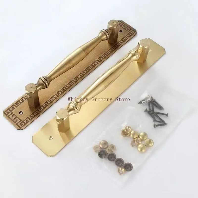 

Антикварная латунная ручка для деревянных двойных дверей, невидимая ретро-ручка для шкафа, греческий орнамент, ручка-кнопка для домашнего ремонта