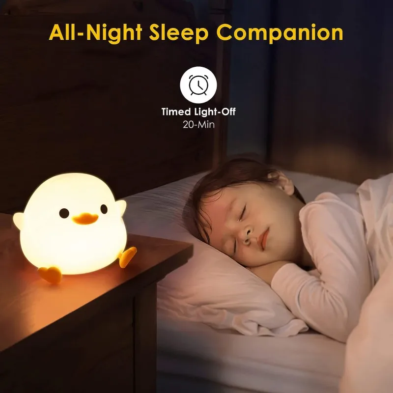 Cute Duck Night Light Cute Duck Silicone Dimmable Nursery Nightlight  Rechargeable LED Bedside Lamp Baby Bedrooms Living Room