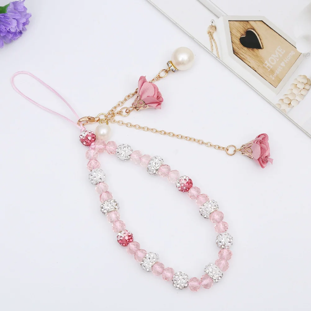 Flower Phone Lanyard Rhinestone Purses for Women Bracelet Wrist Straps Hand Lanyards Cellphone Backpack Miss