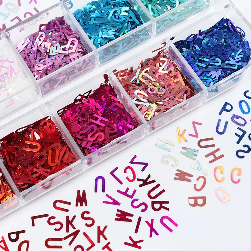 Holographic Glitter English Alphabet Flakes Resin Epoxy Mold Laser Letter Resin Sequins Fillings for Silicone Mold Handmade DIY