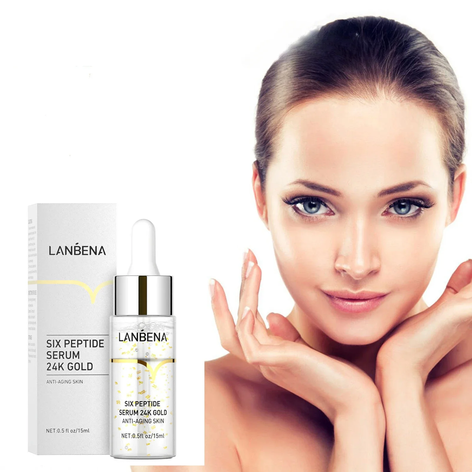 

LANBENA 24K Gold Six-Peptide Face Serum Anti Aging Facial Lifting Collagen Essence Skin Care Whitening Moisturizing Essence Oil