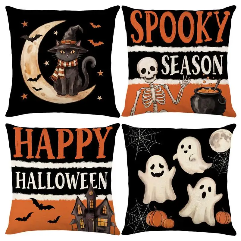 2 Stück Halloween-Kissenbezüge, Cojines, Kürbis-Geist-Motiv, bedruckt, Sofa-Kissenbezug, dekorative Kissenbezüge für den Urlaub, 45 x 45 cm – Detail 10