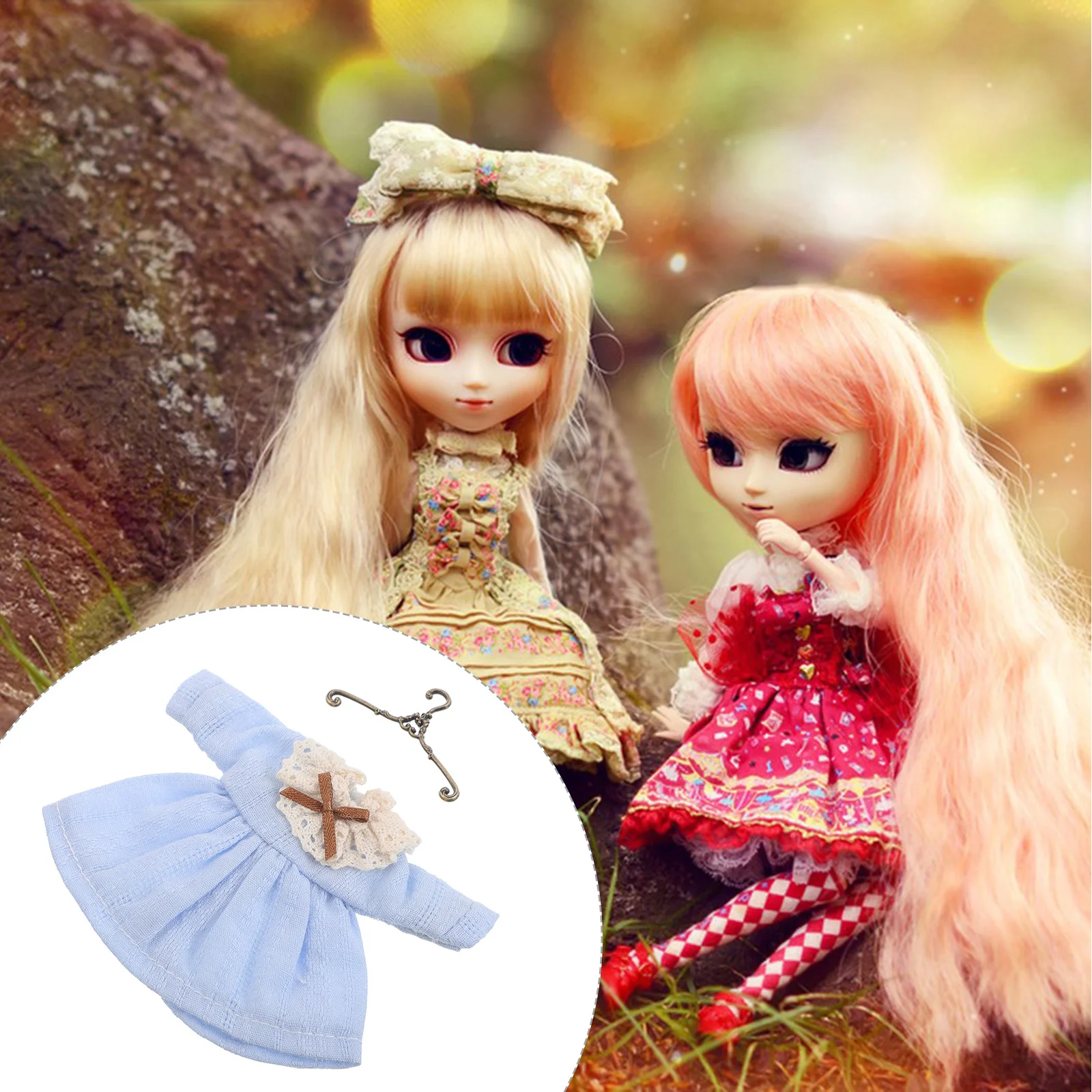 

Vintage Dress Lace Neckline Fit Ob11 Wardrobe Mini Dress For Dollhouse Decoration Wedding Party Princess Costume