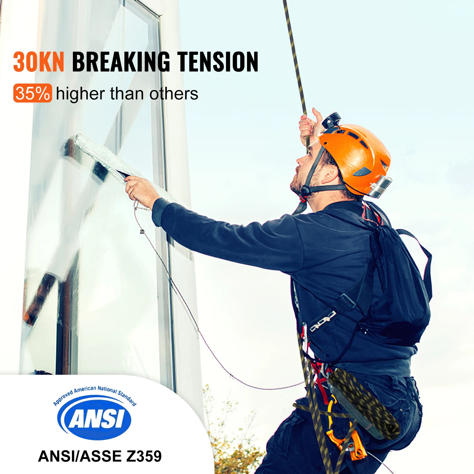 SucceBuy Vertical Lifeline Assembly 0.55x 100/50/25Fall Protection Rope with 30 KN Breaking Tension Polyester Roofing Rope