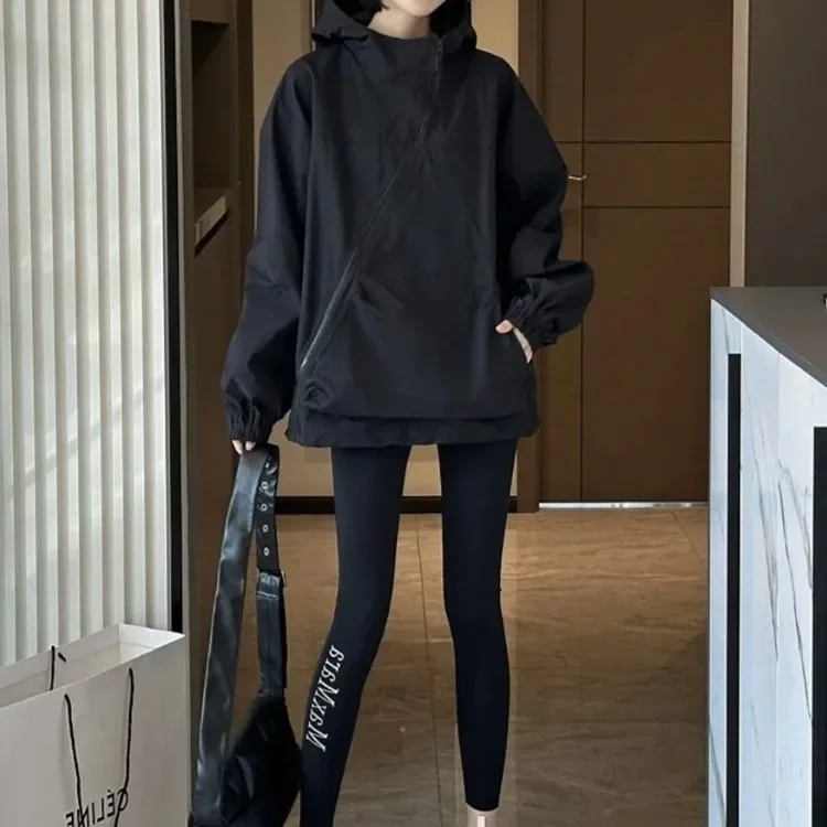 Harajuku estilo jaqueta feminina moda coreana streetwear oversize zíper com capuz vintage y2k jaquetas windbreak casaco casual