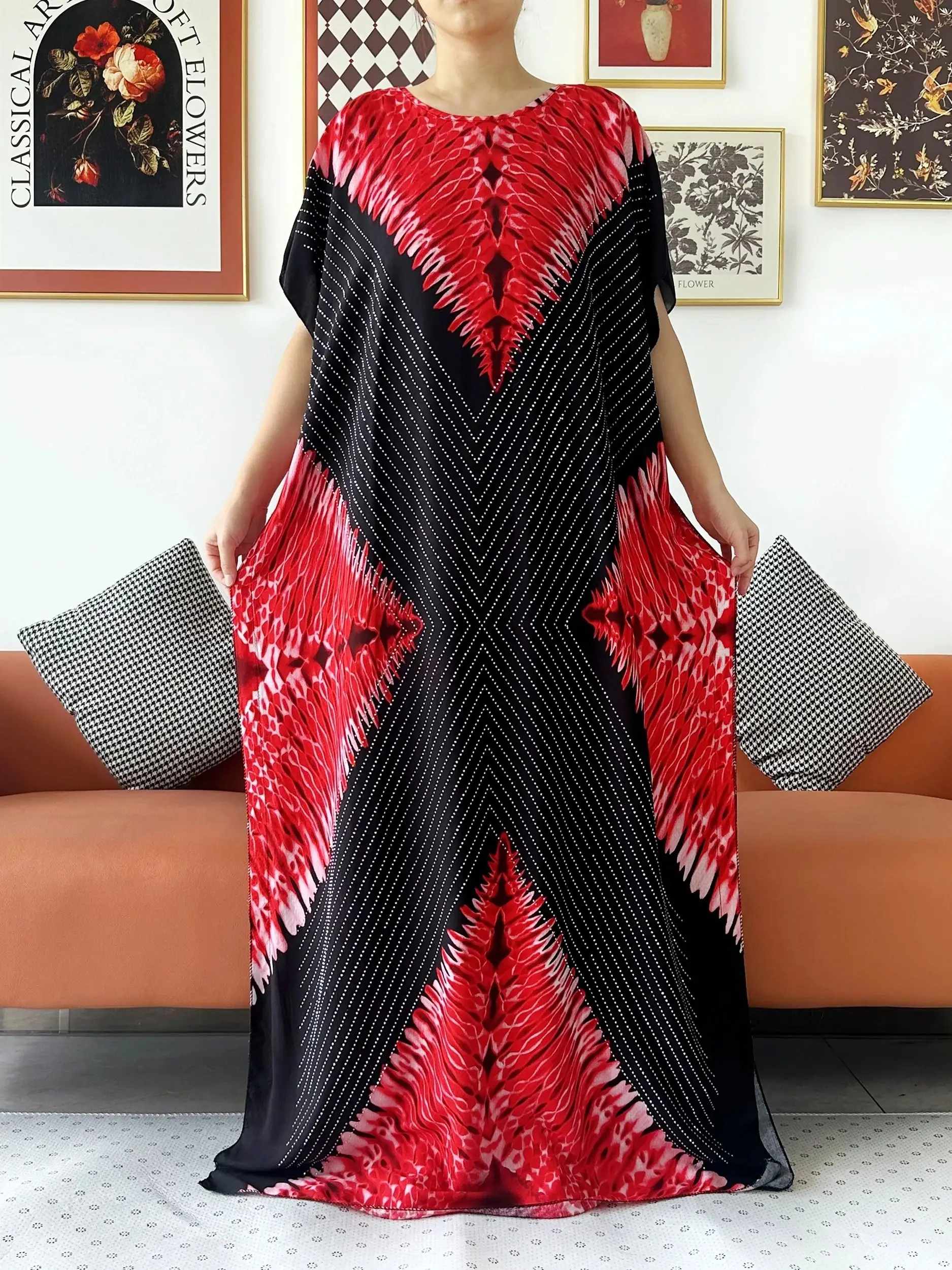 2024 African Summer Short Sleeve Dashiki Dress with Big Scarf Loose Boubou Maxi Islam Women Casual Dress African Abaya Clothes