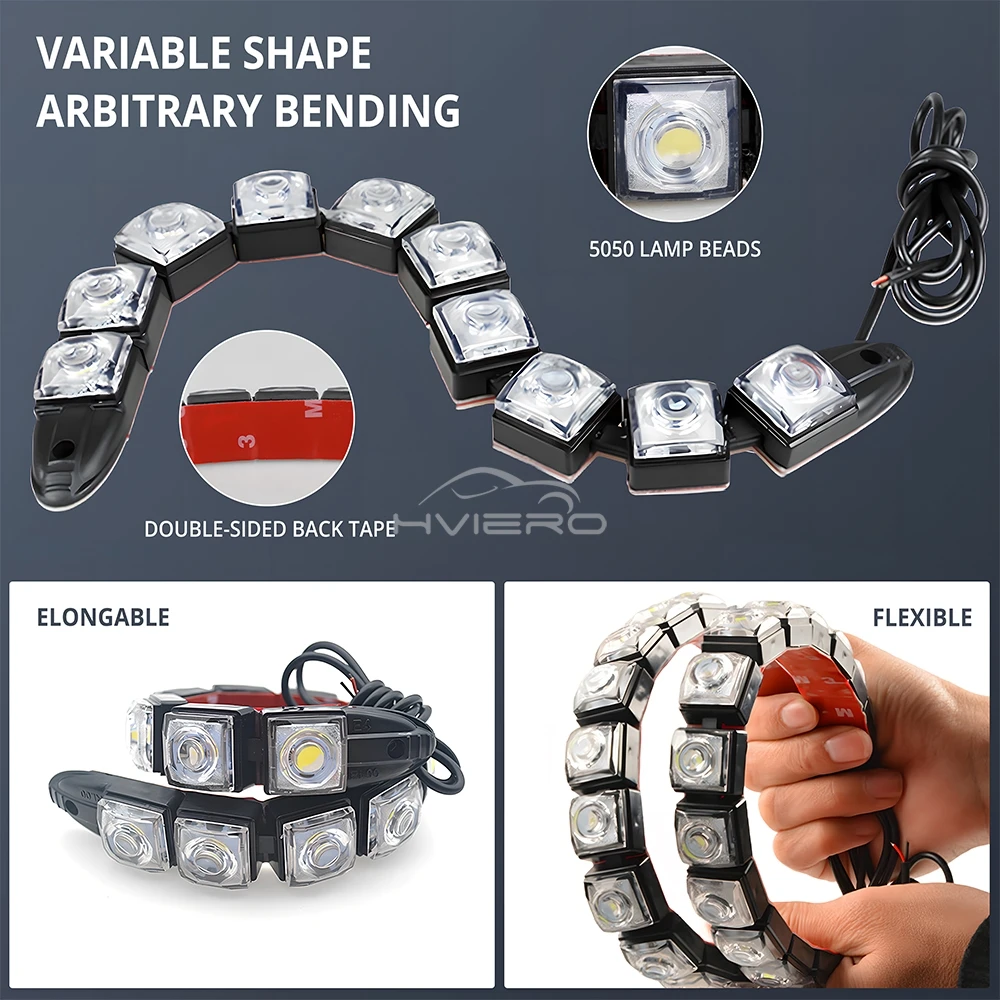 1pcs Car Daytime Running Light 12V Flexible Turn Signal Daylight Lens 6LED Waterproof DRL White HeadLamp Parking Bulb Fog Lamp