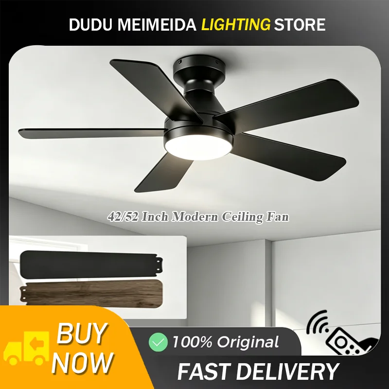 42/52 Inch Modern Ceiling Fan with LED Light DC Motor Reversible Fan Remote Control 6-Speed Ceiling Fan Light For Home Lighting