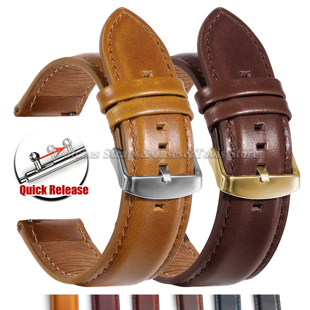 Cowhide Genuine Leather Watch Strap 18mm 20mm 22mm 24mm 26mm Band for DW for Samsung Galaxy Watch 7/6/5/4 Quick Release Bracelet