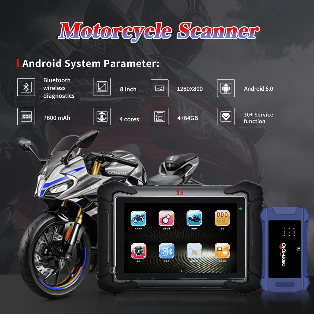 Motorcycle Scanner Bluetooth Wireless Diagnostic Tool with 8-inch Screen Support Android 6.0 Motorcycle Repair Tool