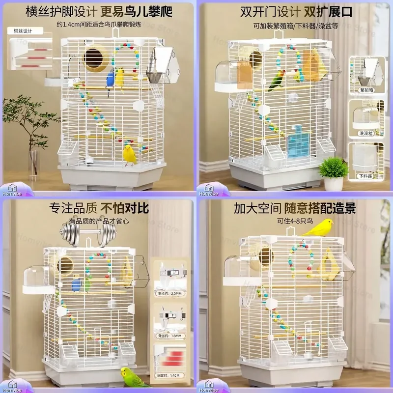 for Tiger Parrot Cage Large Luxury Bird House Horizontal Silk Splash Proof Easy Clean Villa for Xuanfeng Peony Special Use