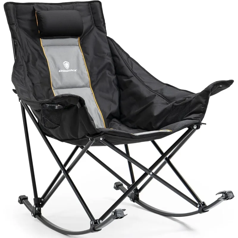

Oversized Rocking Camping Chair, Fully Padded Patio Chair with Side Pocket and Carry Bag, High Back Portable Lawn Recline