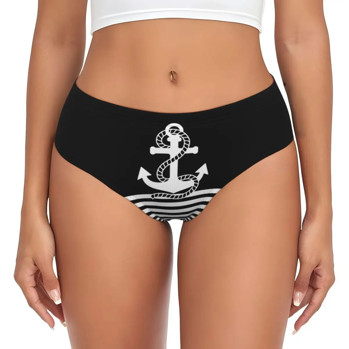 Bragas cortas con ancla y rayas náuticas blancas y negras personalizadas para mujer, ropa interior suave para marinero, calzoncillos