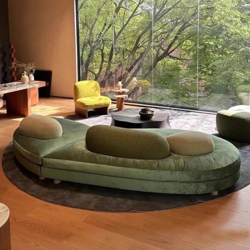 

French Cream Wind Pebble Sofa Large Flat Layer Love Special Shaped Mori Green Fabric Modular Sofa