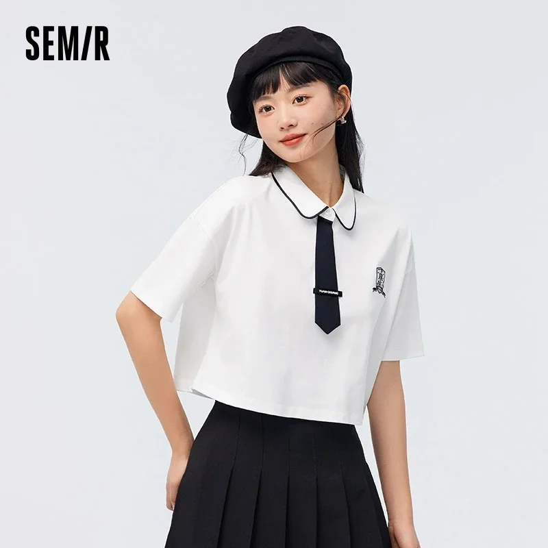 Semir Polo Shirt Women Short Contrasted Color Fashion 2023 New Summer Loose T-shirt