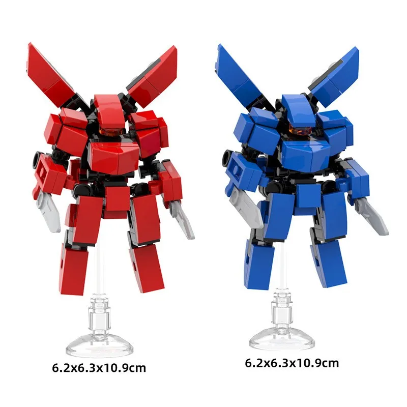 Hot MOC Mini Mech Red and Blue Robot Model Action Figure Building Blocks Kits DIY Creative Ornaments Toys DIY Assembly Gift