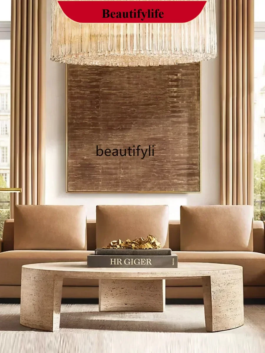 

Wabi Sand wind travertine round living room small apartment coffee table household light luxury tea table designer coffee table