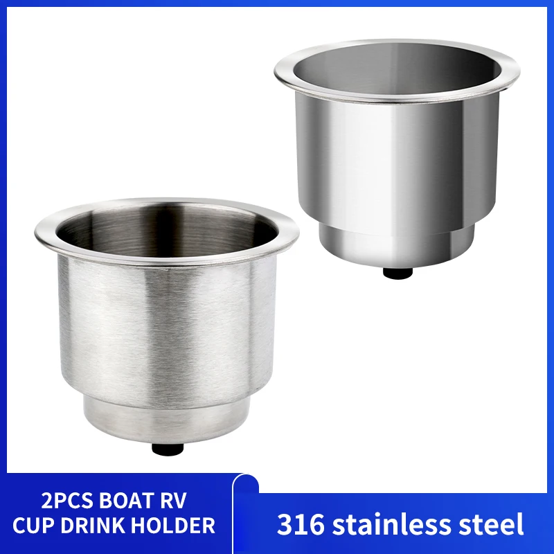 Alastin 2PCS 316 Stainless Steel Cup Drink Holder Boat Cup Drink Holder with Drain for Marine Boat RV Camper