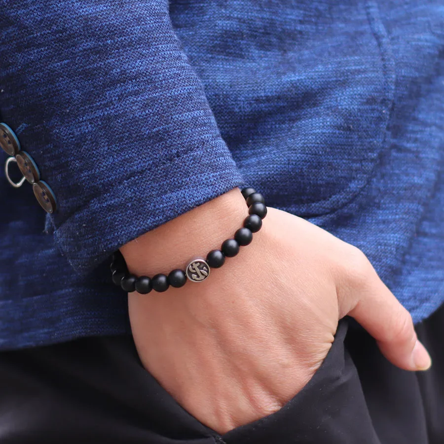 Noter Viking Compass Bracelet Man Minimalist Gemstone Stretch Beaded Braslet Natural Volcanic Rock Tiger Eyes Braclet Pulsera