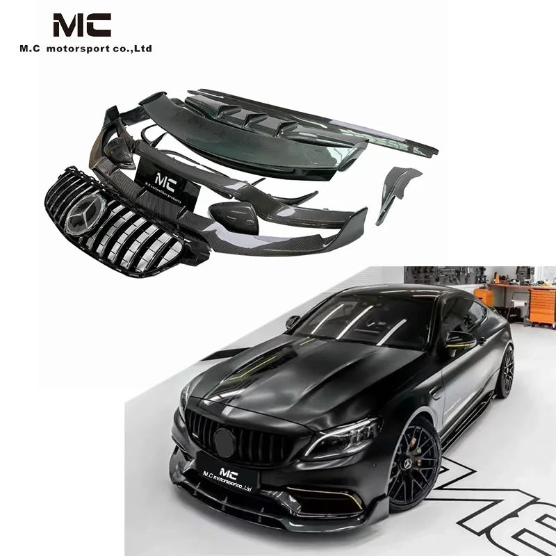 For W205 C63 AMG Carbon Fiber Racing Rear Bumper Diffuser Front lip rear spoiler side skirt grill Fit For Benz W205 C63 AMG coup