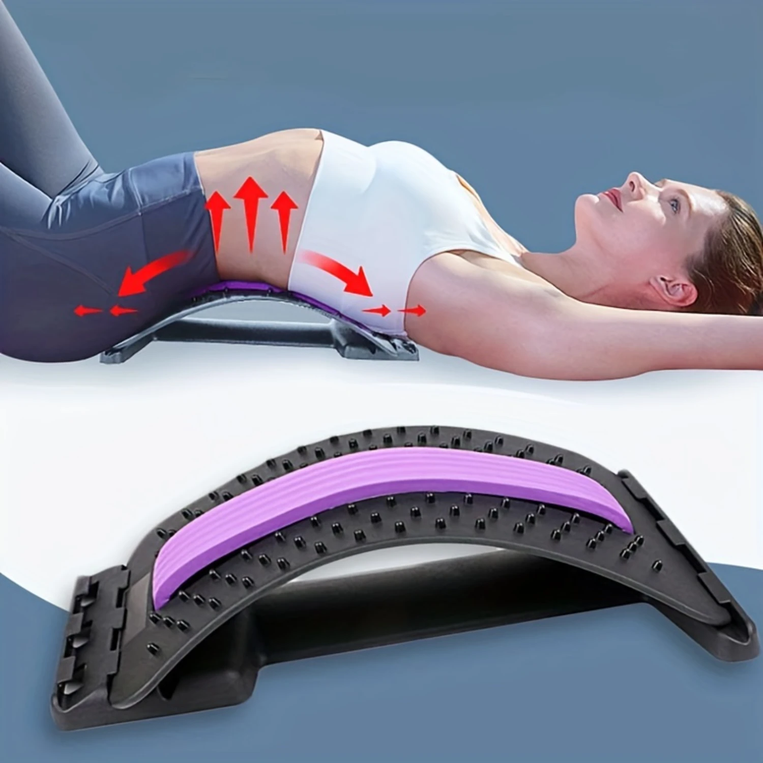 Premium Lumbar Back Relaxer - Multi-Level Massager, Posture Corrector, Stretcher for Lower and Upper Back Support. Adjustable, U