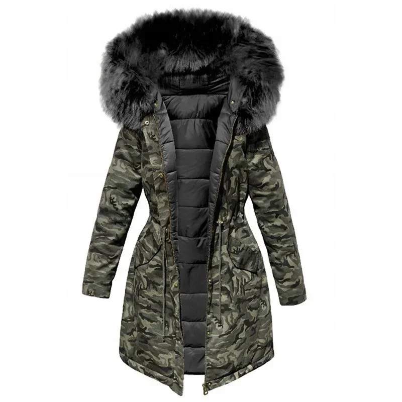 Women\'s camouflage Quilted Coat Thickening Cotton Warm Jacket Wrap Coat Hooded Parka fur collar detachable Winter Coat for Women