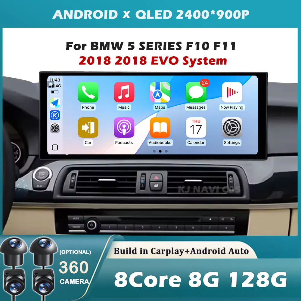 Für BMW 5 SERIE F10 F11 2018 EVO Drahtlose Carplay Auto Radio Multimedia Player Android 15 CIC NBT System GPS Navi WiFi Stereo