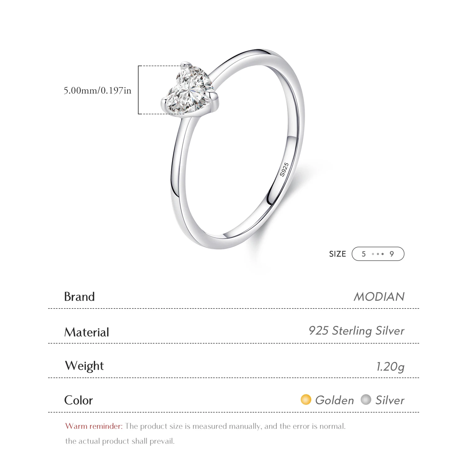 Modian Authentic 925 Sterling Silver Simple Love Heart AAAAA Zirconia Sparkling Finger Ring For Women Female Wedding Jewelry