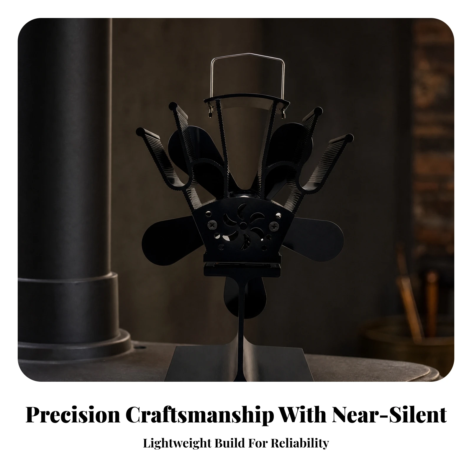 Five-Blade Fireplace Circulation Fan Portable Freestanding Heat-Driven Fan with Carry Handle Battery-without Charge Quiet