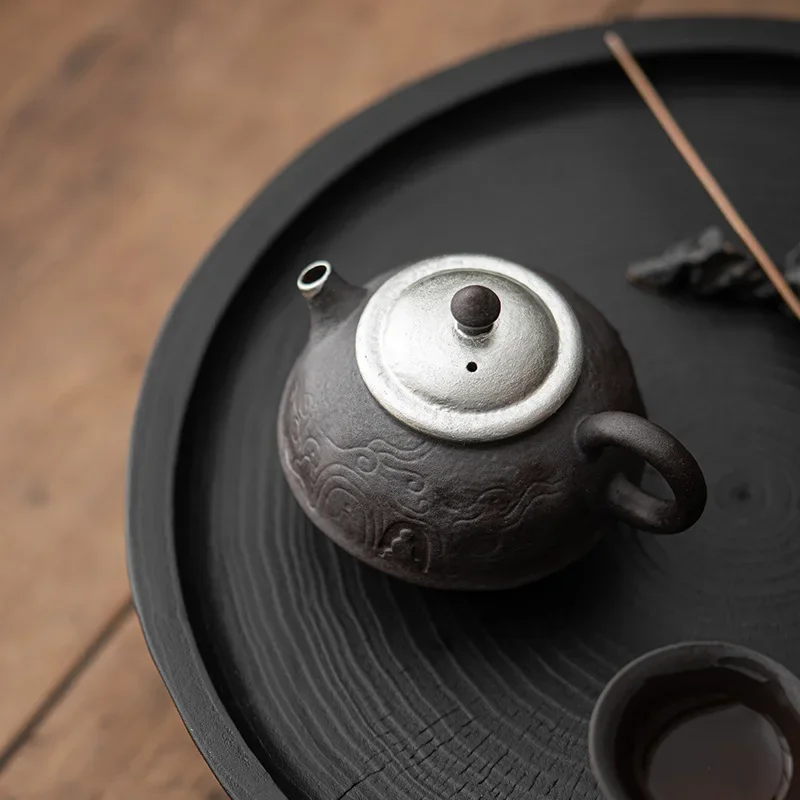 Empty Zhai Old Rock Clay Dunhuang Pot Stoneware Handmade Silver Gilded Teapot Japanese Tea Making Device Tea Kettle Tea Infuser