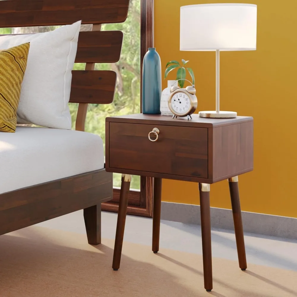 

Nightstand/Side Table/End Table, Fully Assembled, with 1-Drawer for Mid Century Bedroom and Living Room, Walnut