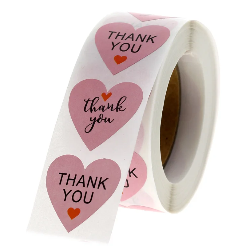 Pink Thank You Stickers heart-shaped Seal Labels 50-500pcs 1 Inch Wedding Party Favors Envelope Supplies Stationery Stickers