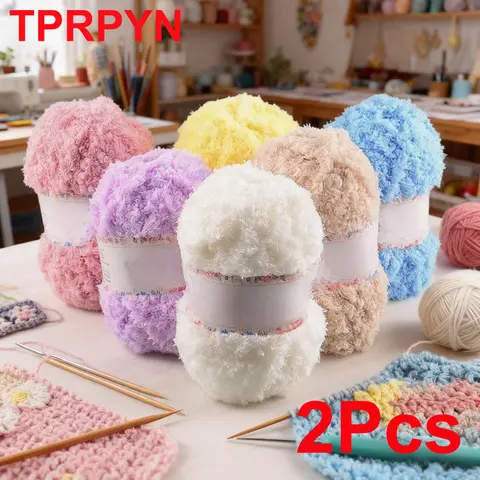 2Pcs Chenille Yarn Soft Thin Coral Velvet Towel Threads For Knitting Crochet Yarn knit sweater blanket hat scarf Crocheting line