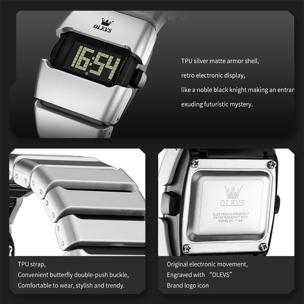 OLEVS Original New Luxury Men's LED Electronic Watch Creative Design Unique Watch Man Casual Sports Waterproof Watch