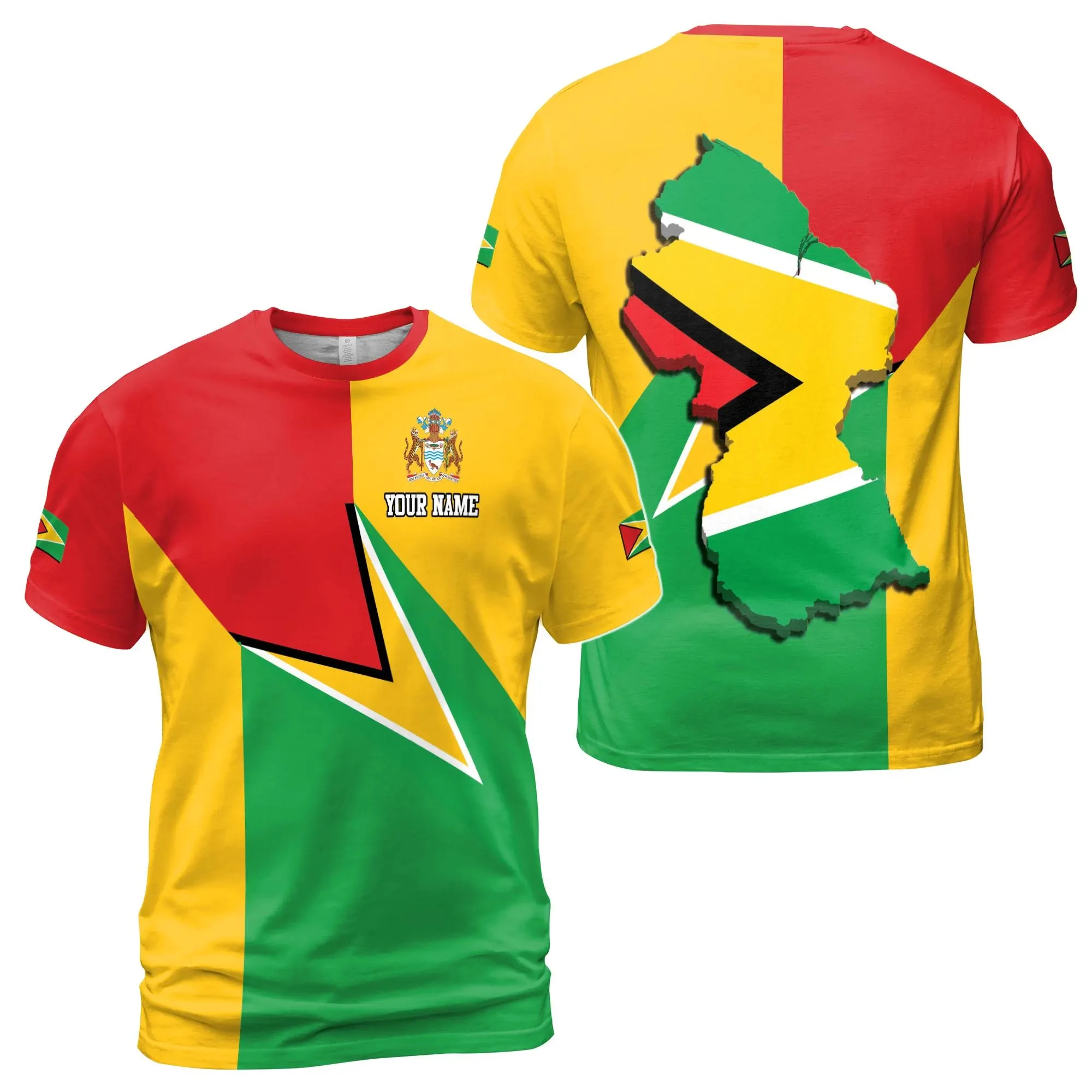 Camiseta con estampado 3D de la bandera patriótica de Guyana con nombre personalizado gratis para hombre, camisetas universales para mujer, ropa de moda para hombre